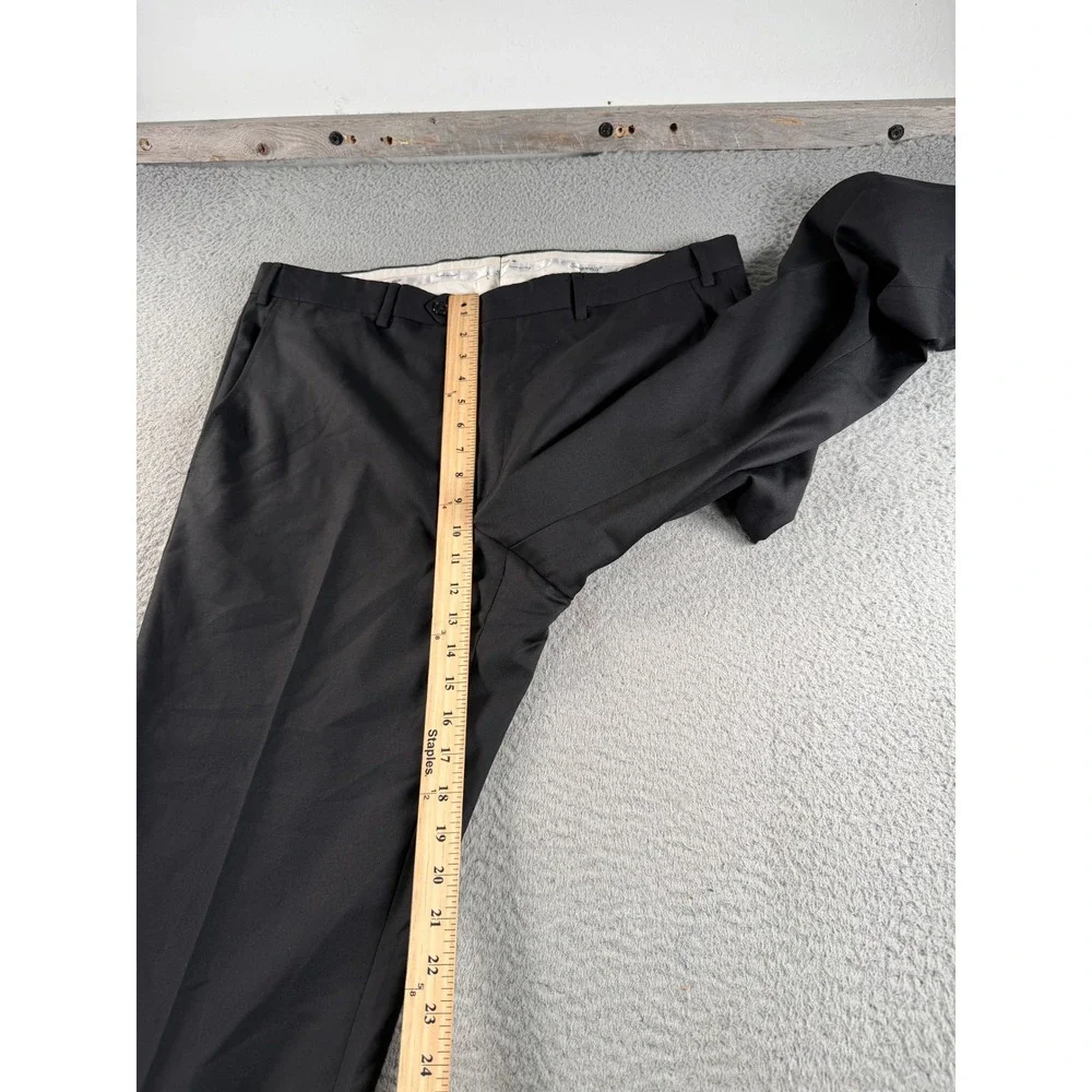 Santorelli Romeo Dress Pants Men 36x28 Black Wool Luxury Serge Italy Cuffed Flat